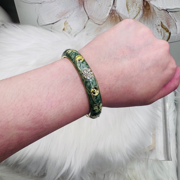 Gray Flower Enamel Cloisonne Bracelet Bangle Thick Style - Picture 4 of 7